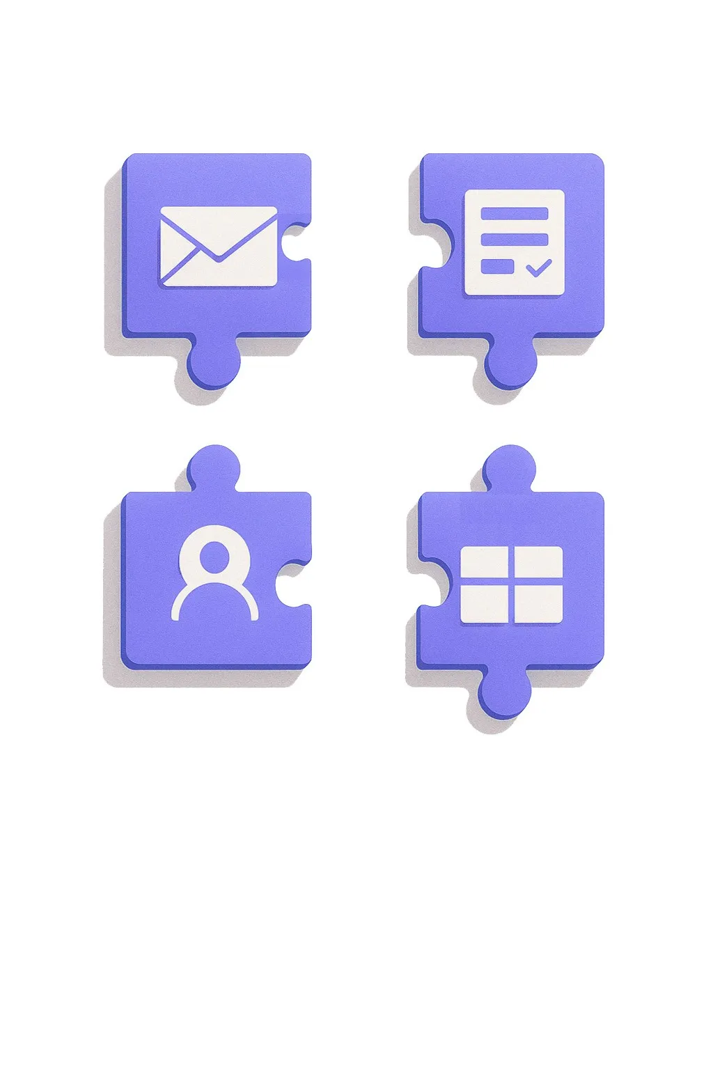 Message, checklist, contact and calendar icons scattered as disconnected puzzle pieces