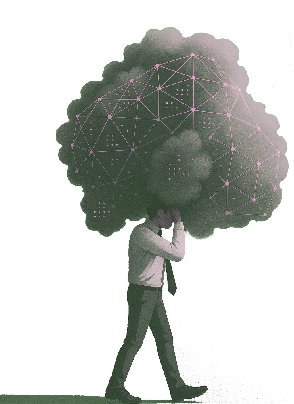 A person facing a tangled, overgrown network of branching connections