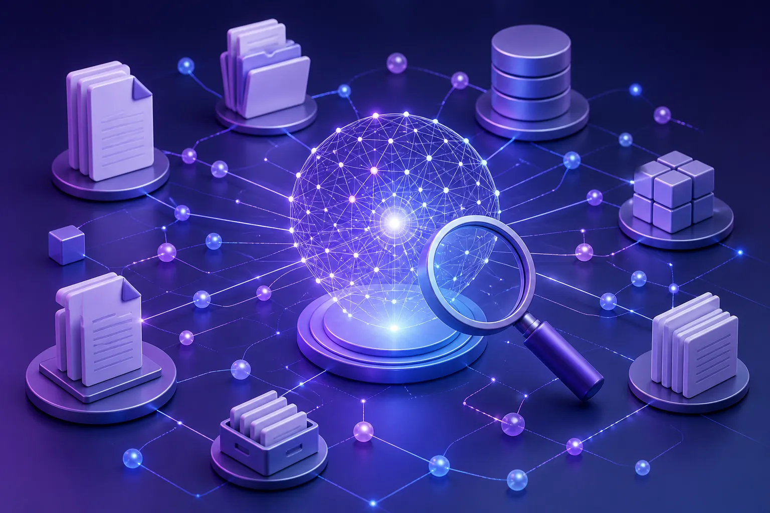 A connected AI information network with visible human review checkpoints