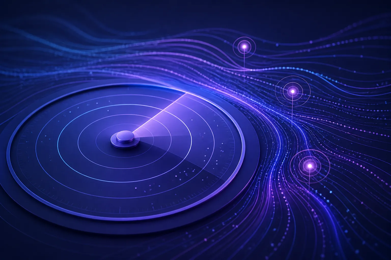 An abstract radar field scanning information signals for relevant changes